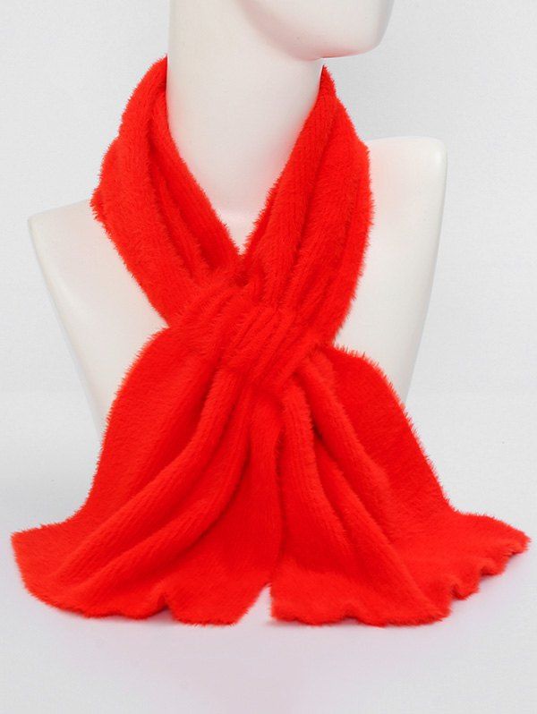 

Winter Criss Cross Faux Plush Scarf, Red