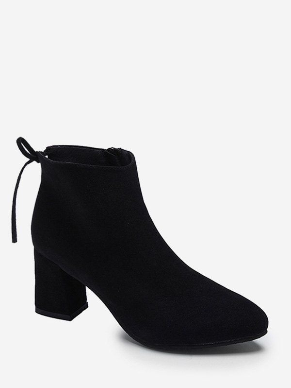 

Tie Back Mid Heel Pointed Toe Ankle Boots, Black