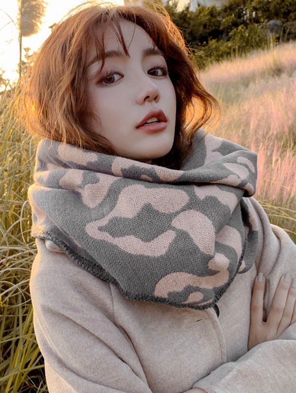 

Leopard Print Faux Cashmere Rhombus Knitted Scarf, Pink