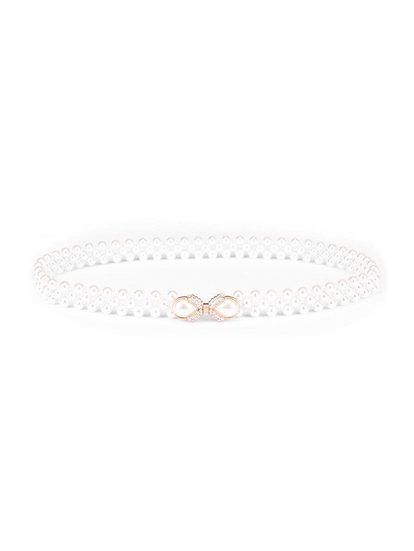 

Rhinestone Faux Pearl Bowknot Waist Belt, White