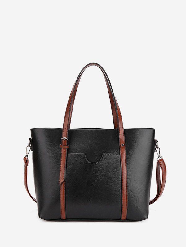 

Simple Pocket Leather Tote Bag, Black