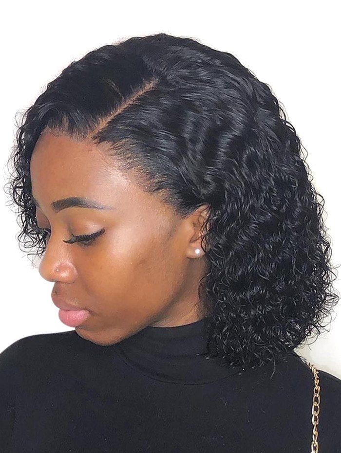 

Real Human Hair Deep Curly Lace Front Wig, Natural black
