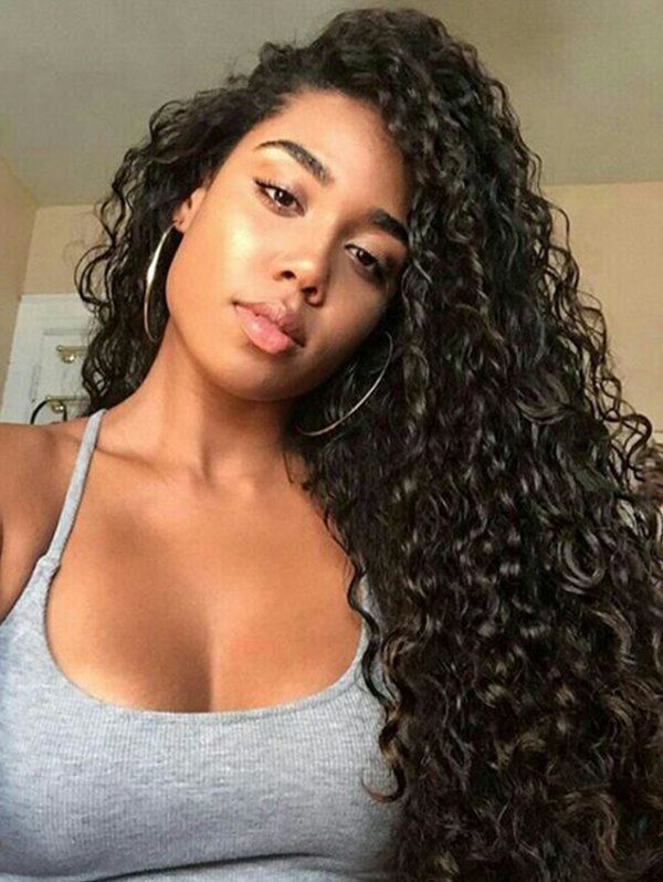 

Real Human Hair Deep Curly Lace Front Wig, Natural black