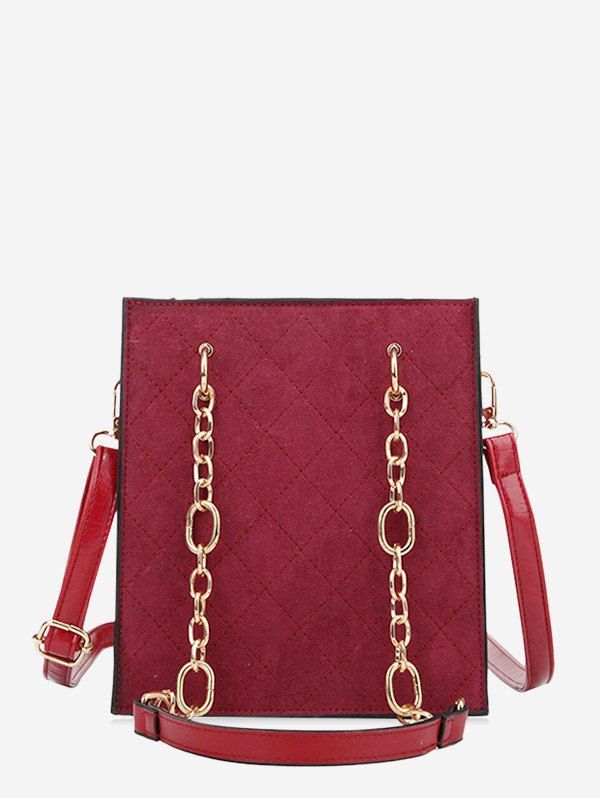 

Rhombic Pattern Square Chain Shoulder Bag, Red wine