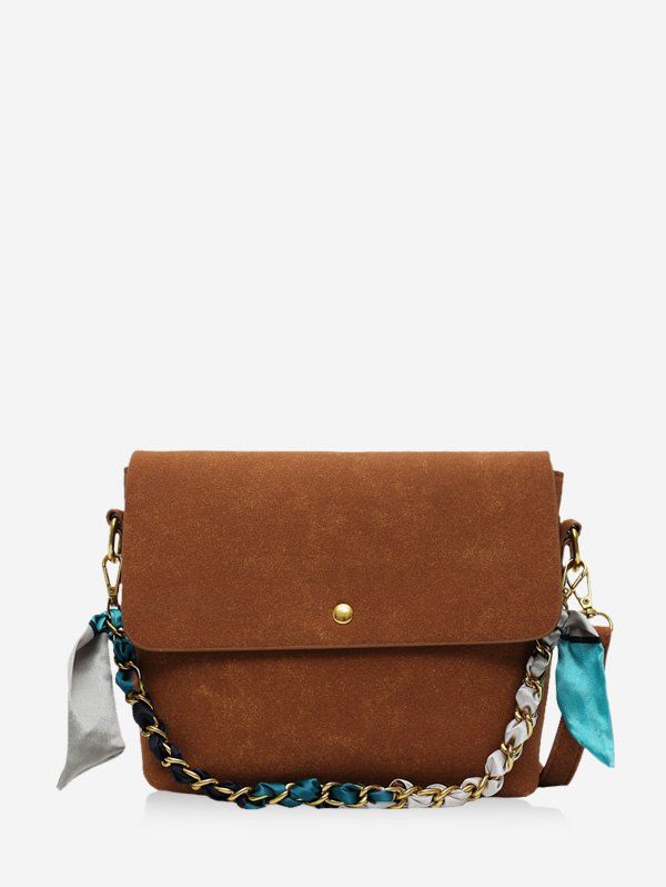 

Ribbon Decorated Solid Shoulder Bag, Brown