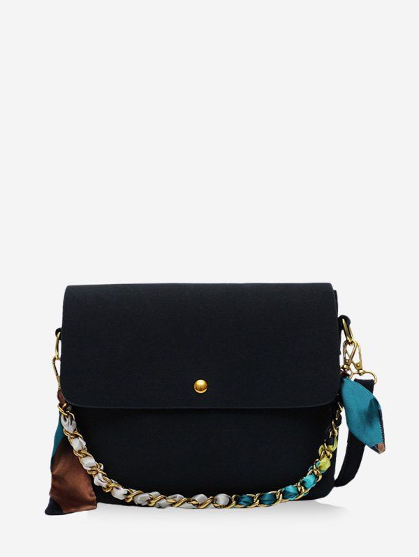 

Ribbon Decorated Solid Shoulder Bag, Black