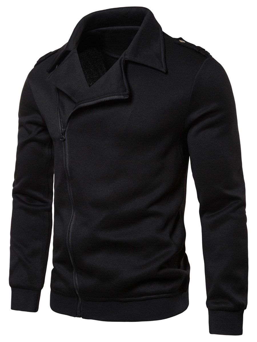 

Solid Color Zipper Up Casual Jacket, Black