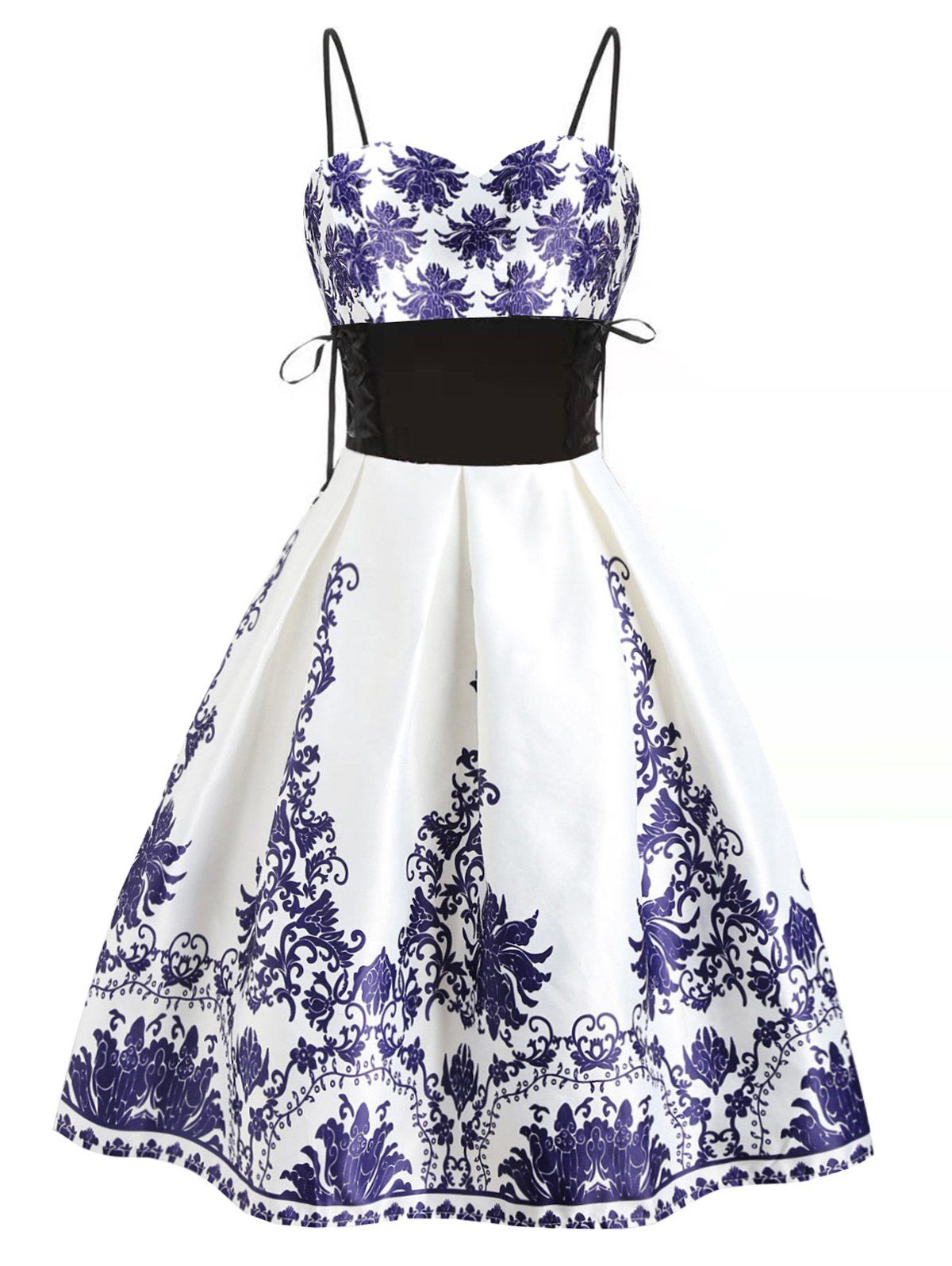 

Lace Up Empire Waist Sleeveless Cami Dress, White
