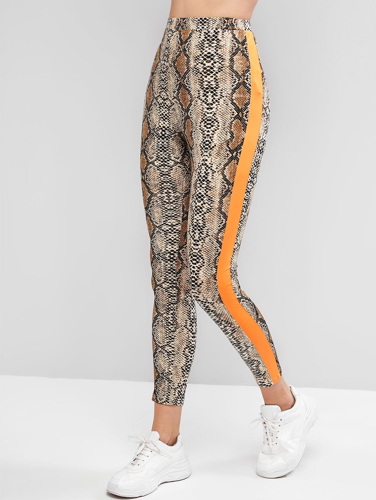 

Snakeskin Print Contrast High Waist Leggings, Multi
