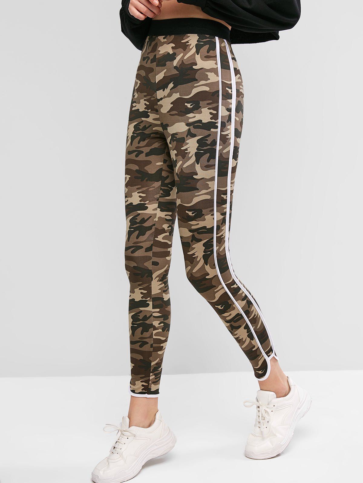 

Camouflage Striped Side Fitted Leggings, Multi