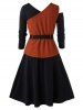 Plus Size Skew Neck A Line Dress With Belted Top Set -  