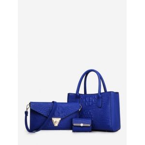

3Pcs Leather Luxury Bag Set, Cobalt blue