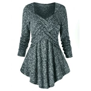 

Sweetheart Collar Space Dye Tunic Sweater, Greenish blue