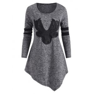

Plus Size Elk Striped Heather Asymmetrical T-shirt, Gray