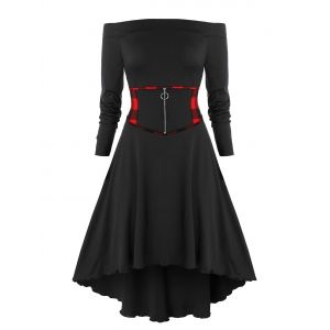 

Plus Size Plaid Splicing Zipper Dress, Black