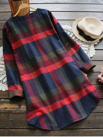 

Tab Sleeve Pockets Plaid Plus Size Blouse, Red