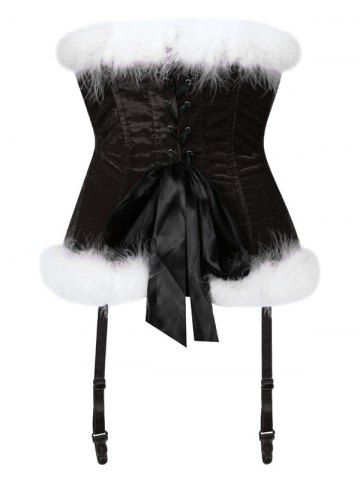 

Back Lace Up Fluffy Velvet Corset with Garters, Black