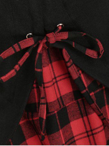 

Plaid Lace Up Dip Hem Knitwear, Black