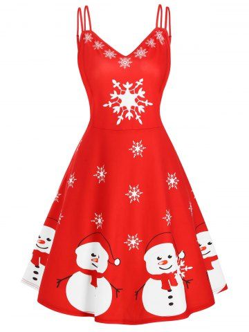 Strappy Snowman Snowflake Print Christmas Plus Size Dress from rosegal rosegal Strappy Snowman Snowflake Print Christmas Plus Size Dress