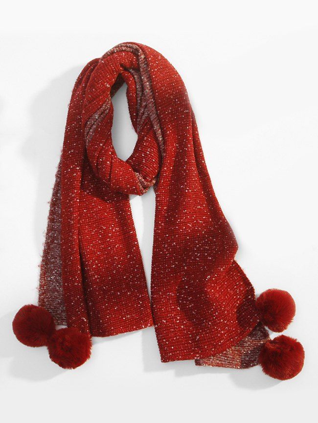 

Colorblock Tassel Ball Warm Scarf, Red wine