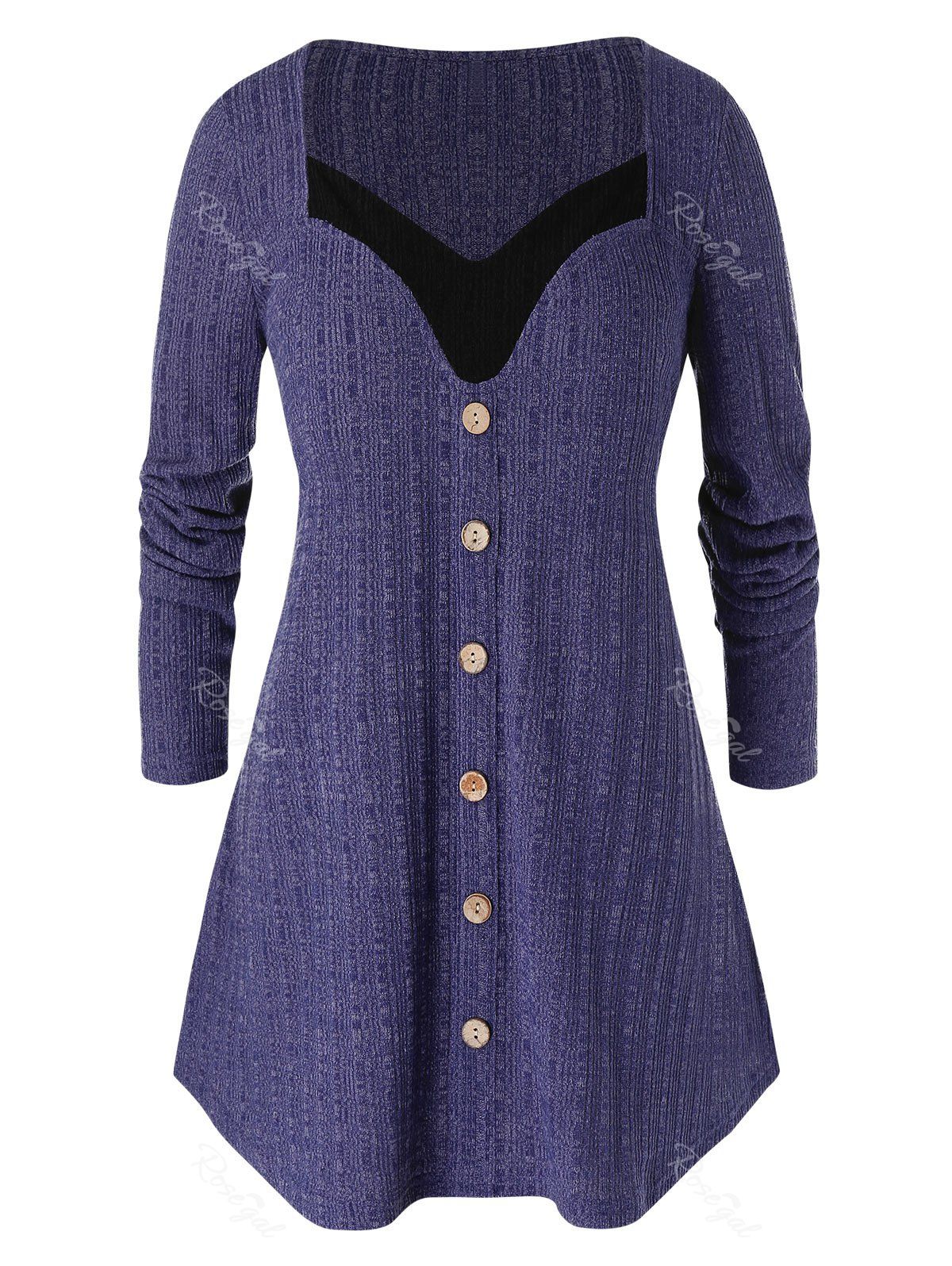 

Plus Size Long Sleeve Two Tone Tunic Sweater, Medium purple