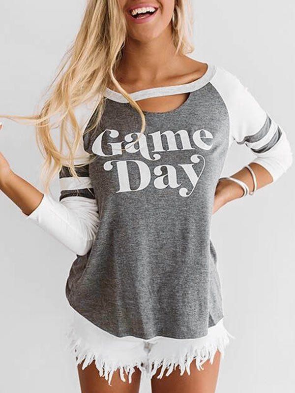 

Day Graphic Long Sleeve Baseball Tee, Gray