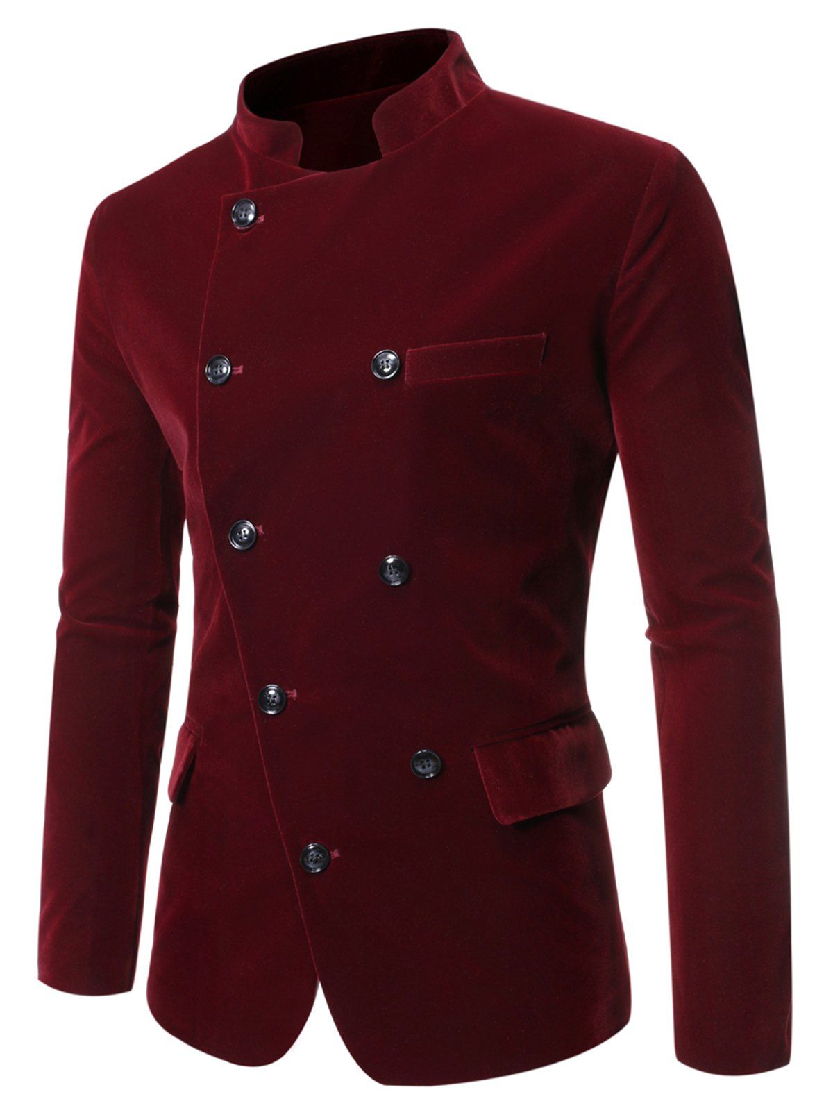 

Button Decoration Pocket Long-sleeved Blazer, Red wine
