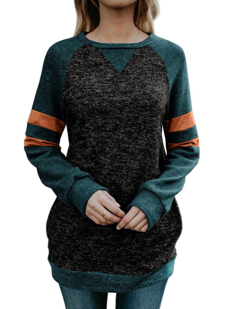 

Raglan Sleeve Striped Pocket Longline Sweatshirt, Army green