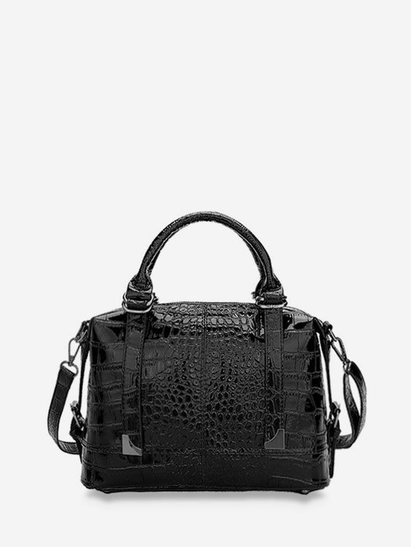 

European Snakeskin Print Single Shoulder Bag, Black