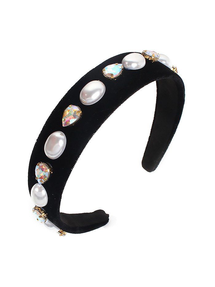 

Artificial Pearl Rhinestone Teardrop Hairband, Black
