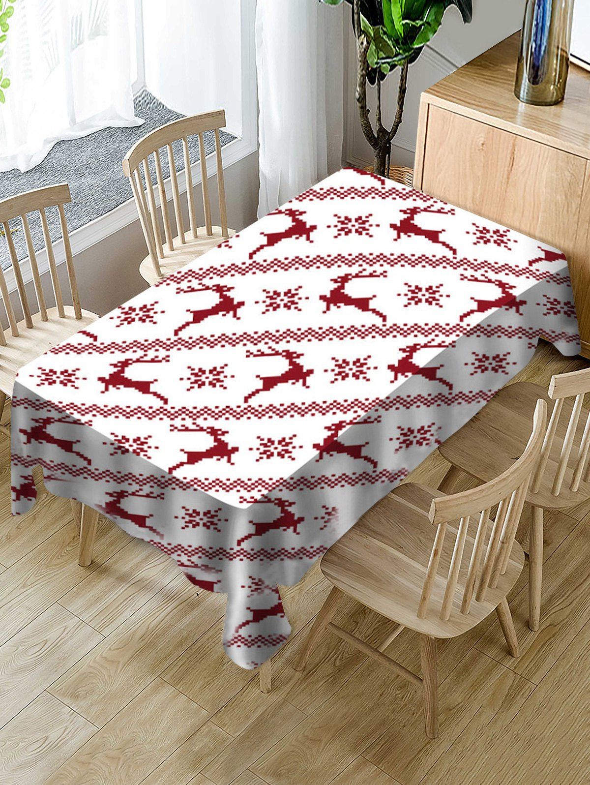 

Christmas Deer Fabric Waterproof Table Cloth, Multi