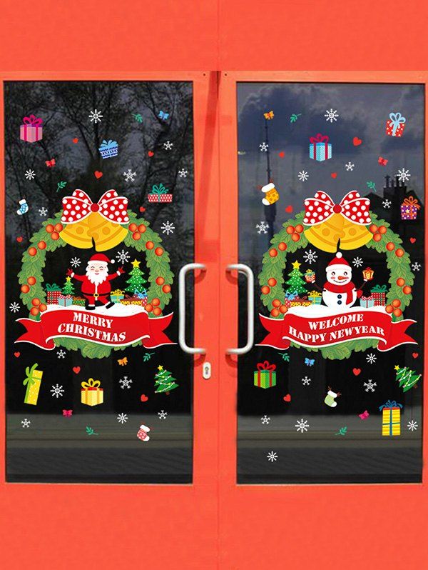 

Christmas Santa Claus Snowman Pattern Wall Sticker Set, Multi-a