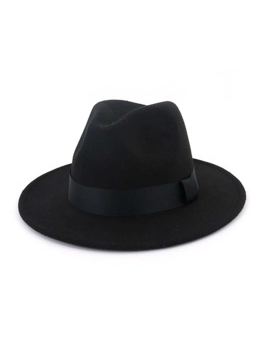 

Woolen Solid Floppy Jazz Hat, Black