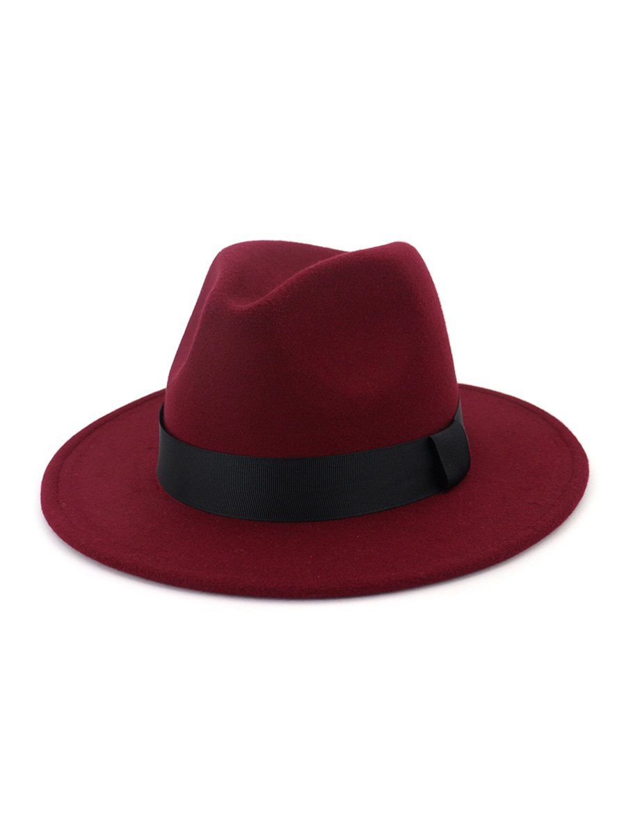 

Woolen Solid Floppy Jazz Hat, Red wine