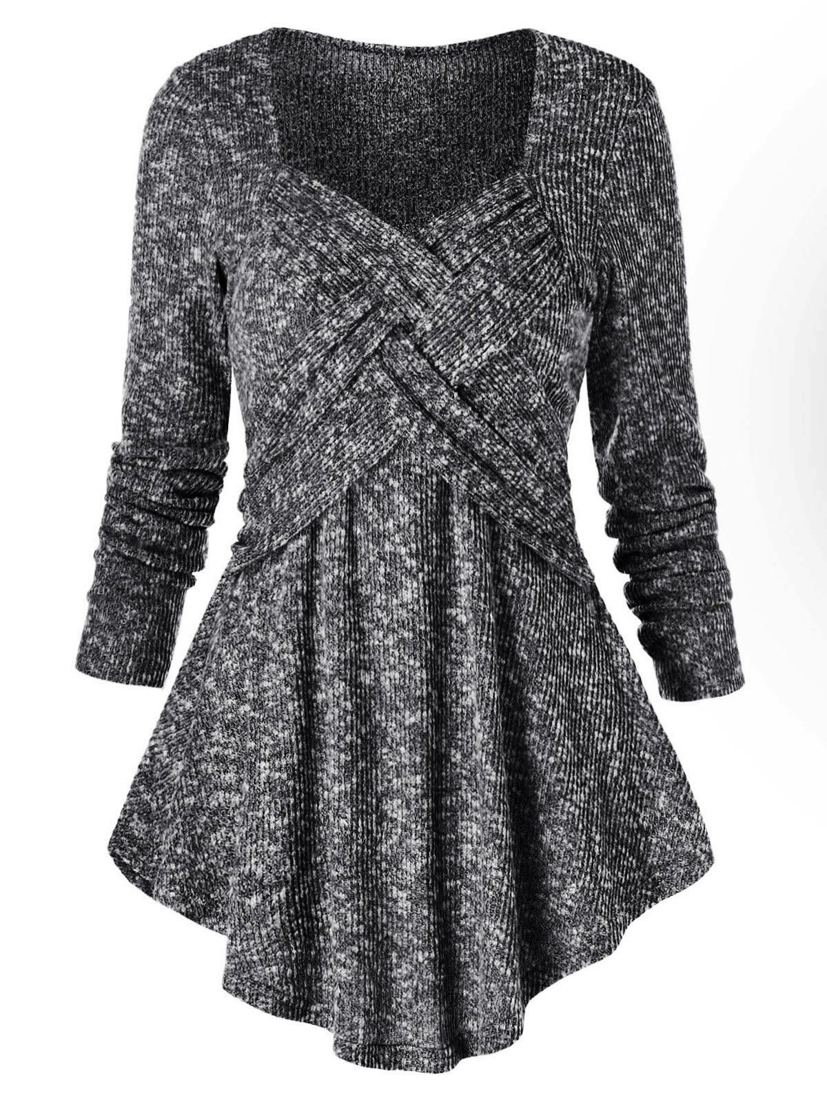 

Sweetheart Collar Space Dye Tunic Sweater, Battleship gray