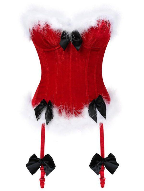 

Back Lace Up Fluffy Velvet Corset with Garters, Cherry red