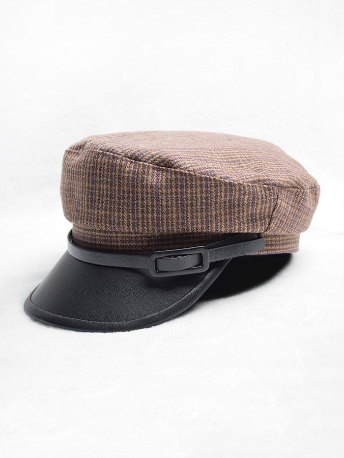 

British Style Buckle Plaid Retro Cadet Cap, Camel brown