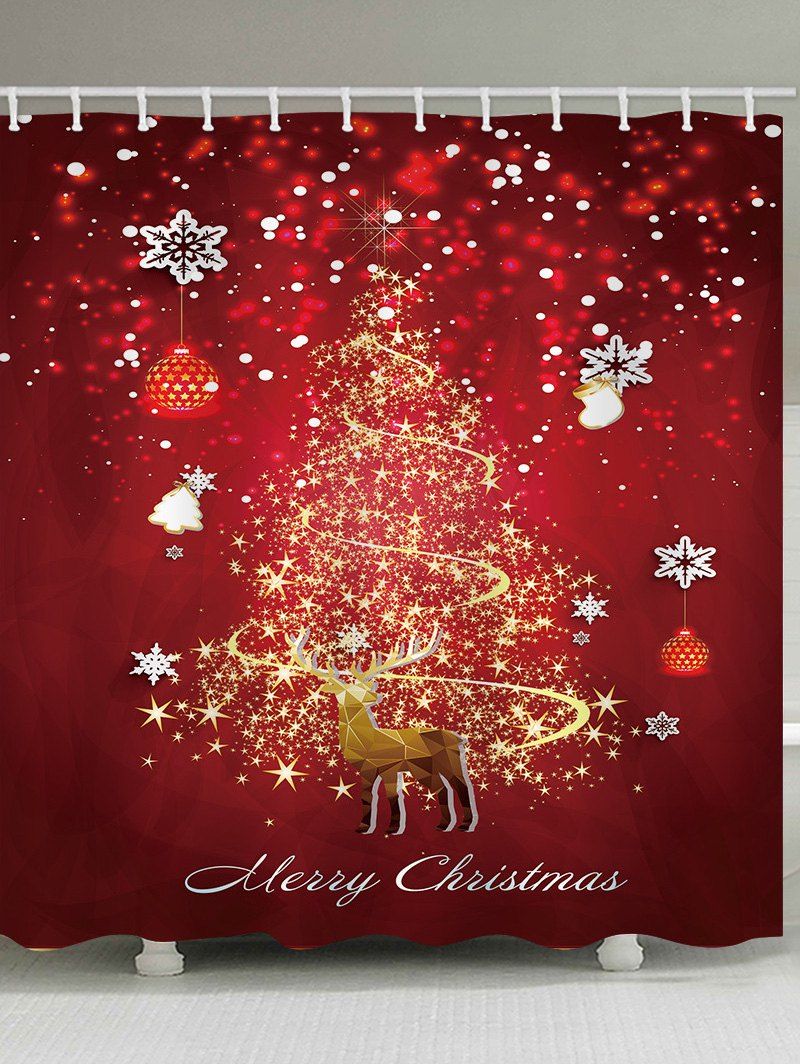 

Christmas Tree Deer Waterproof Bath Curtain, Multi