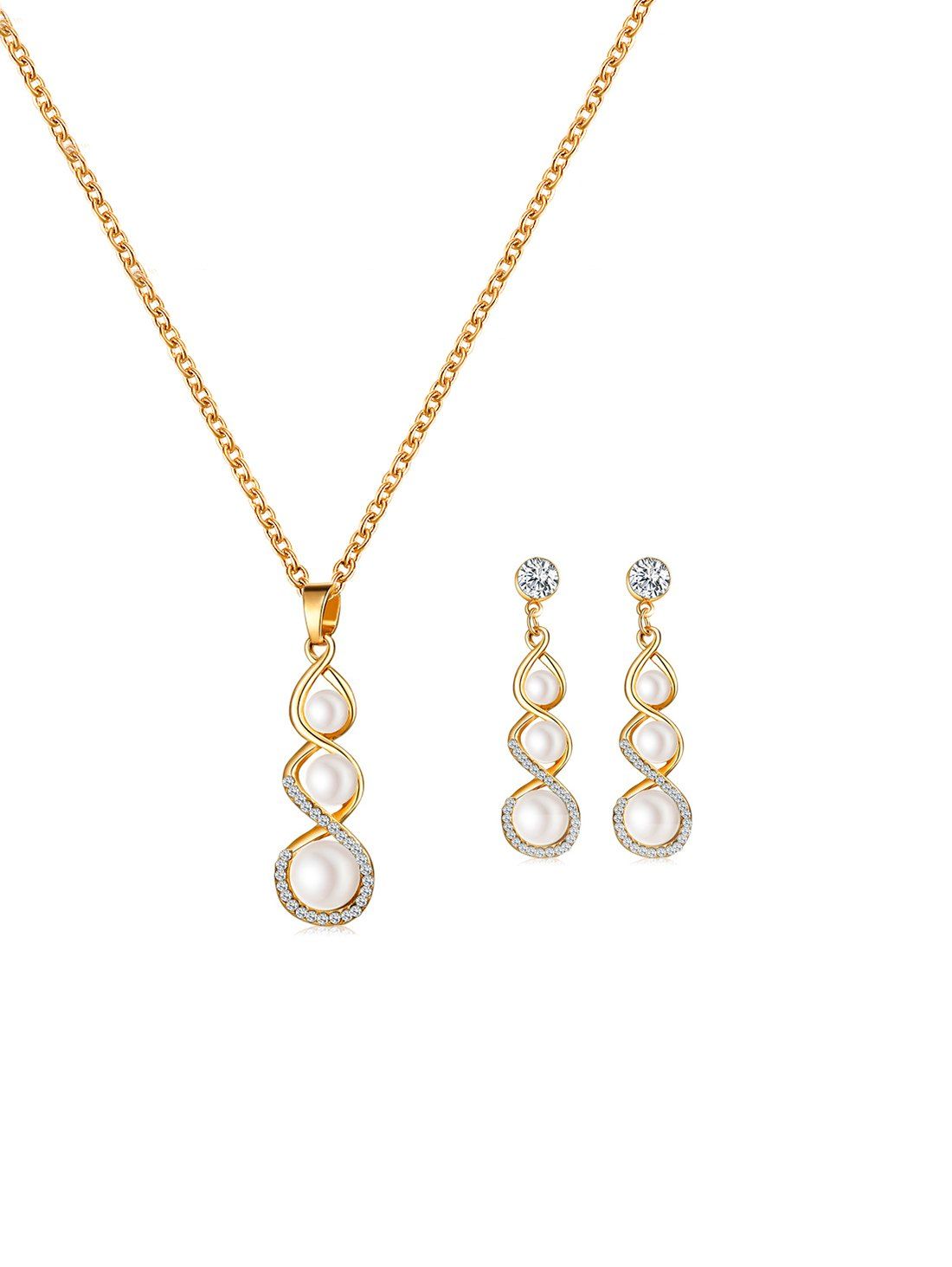 

Artificial Pearl Rhinestone Necklace and Earrings, Gold