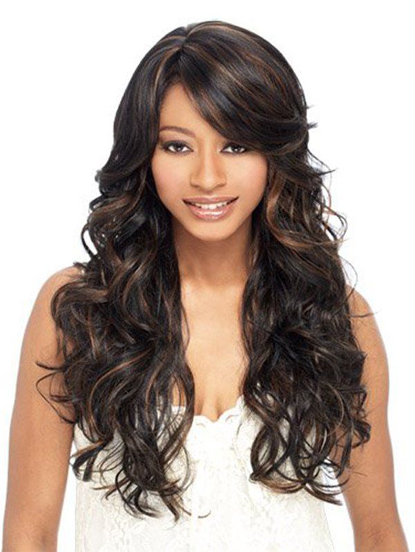 

Synthetic Long Side Bang Loose Wave Wig, Black