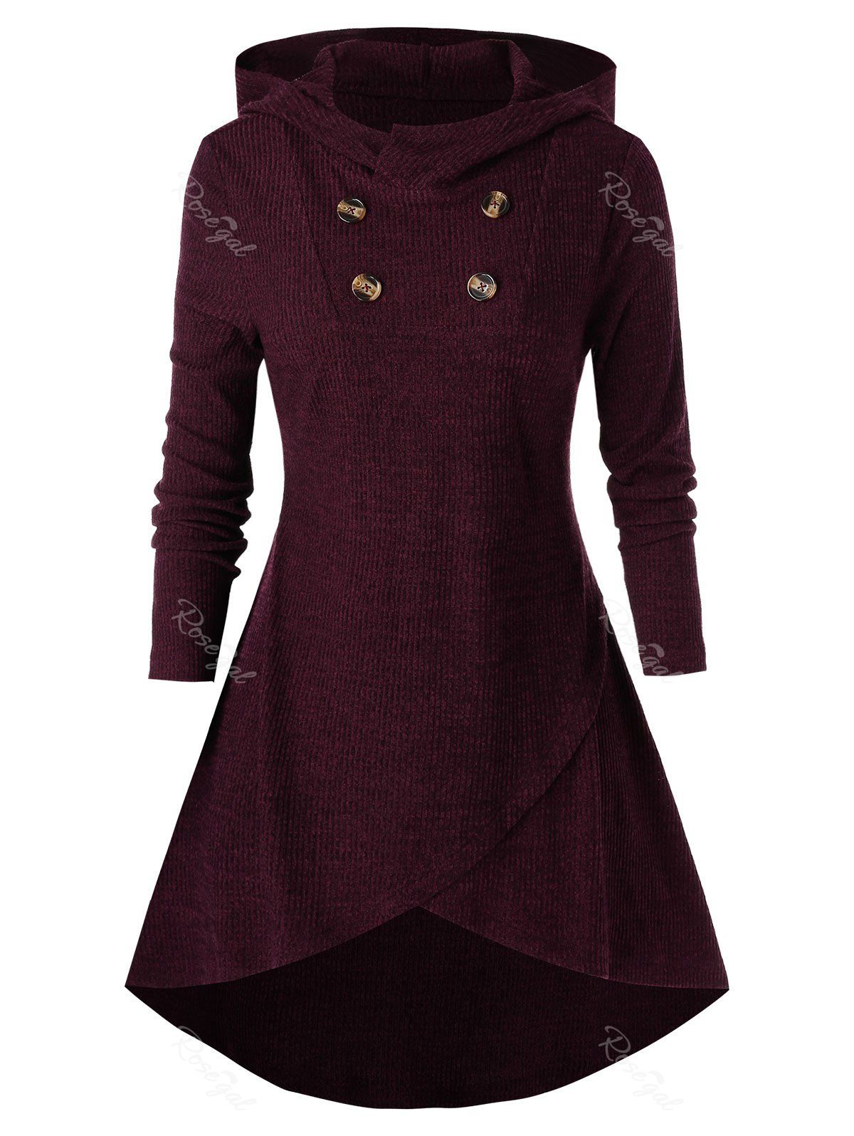 

Plus Size Tunic Long Sleeve High Low Sweater, Eggplant