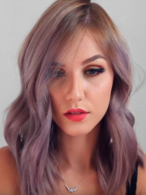 

Ombre Medium Wavy Synthetic Side Part Wig, Viola purple