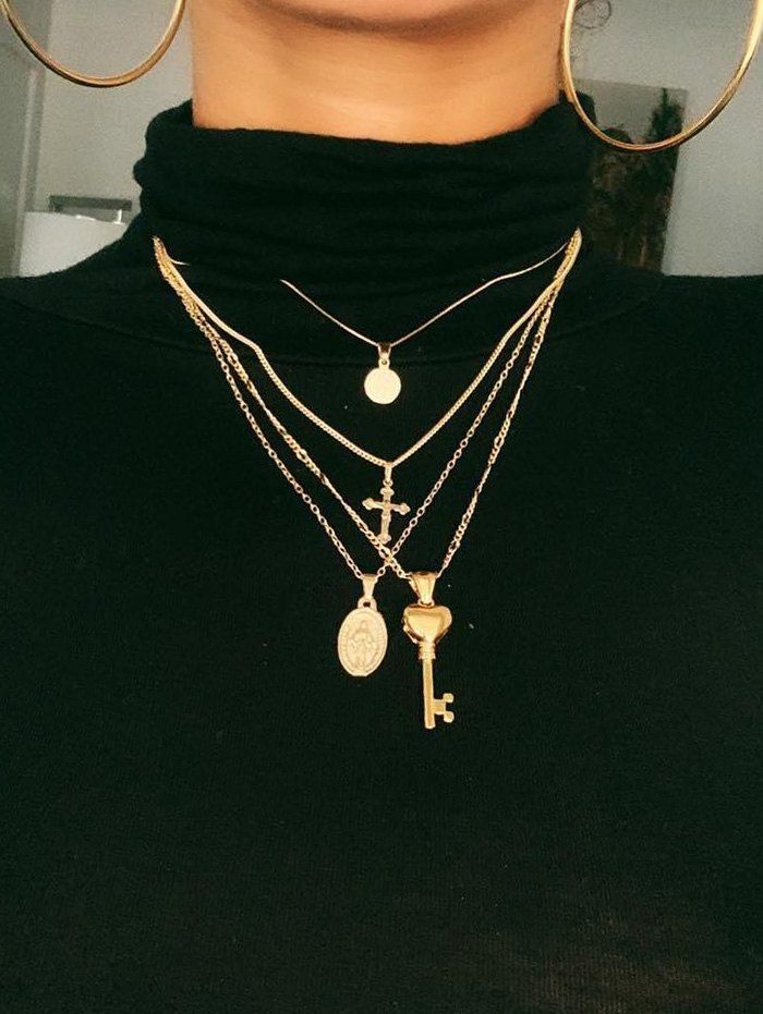 

Multi-layer Cross Key Portrait Pendant Necklace, Gold