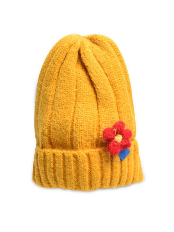 

Winter Floral Turn Up Edge Knitted Hat, Golden brown