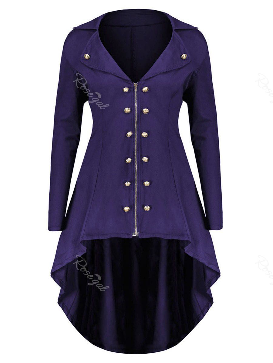 

Plus Size Lapel Button Zip Up Dovetail Coat, Purple iris