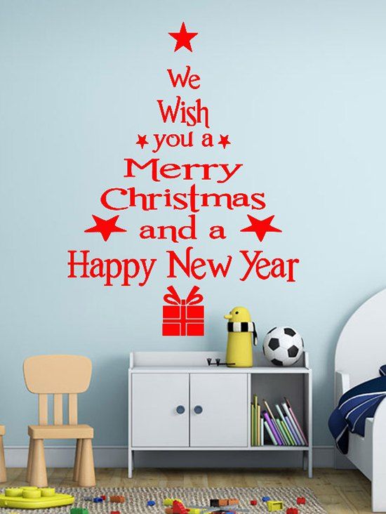 

Merry Christmas and New Year Greetings Print Wall Art Stickers, Red
