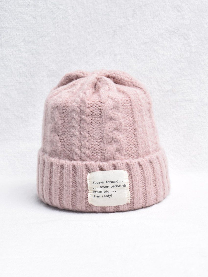 

Winter Turn Up Edge Braid Knitted Hat, Light pink