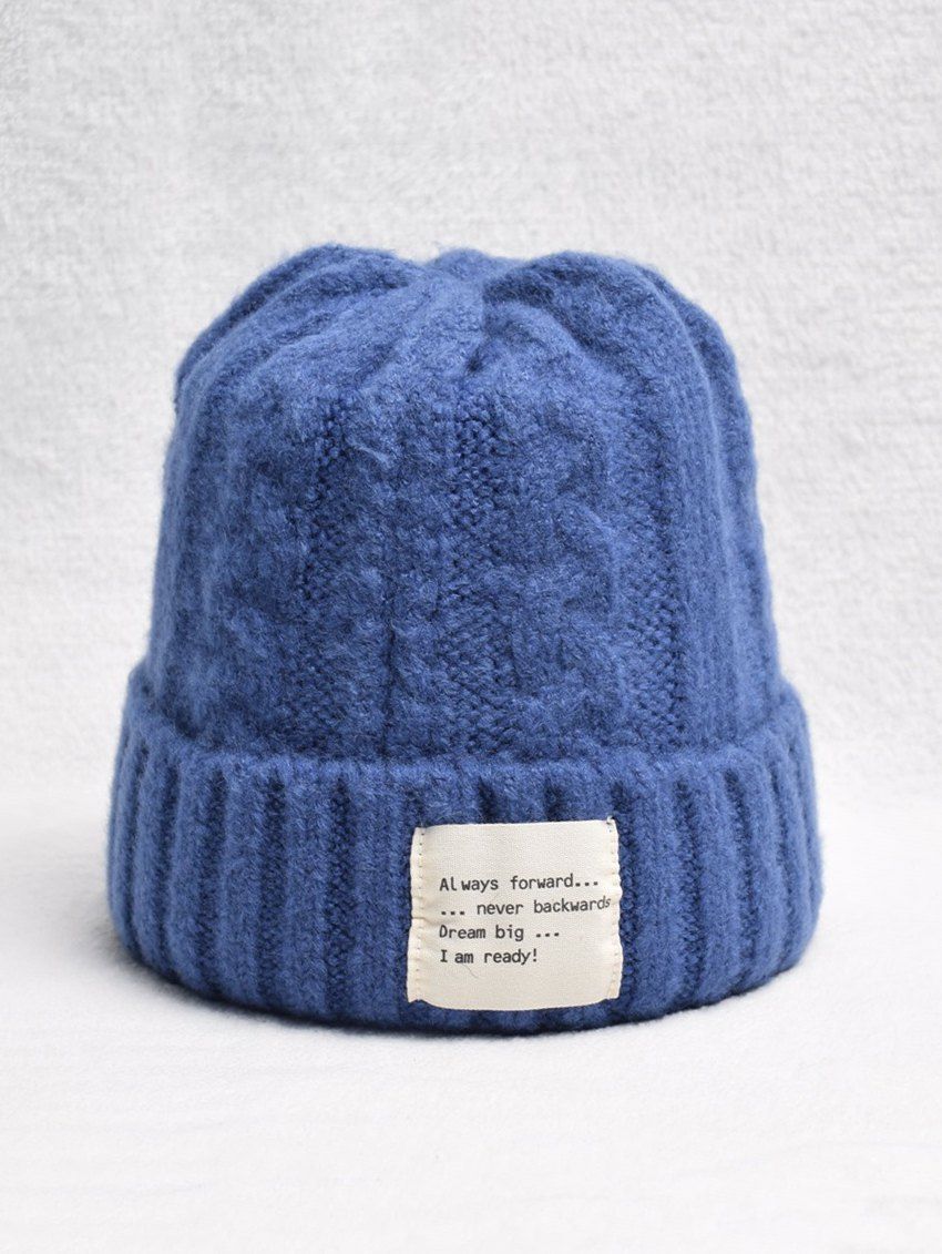 

Winter Turn Up Edge Braid Knitted Hat, Ocean blue