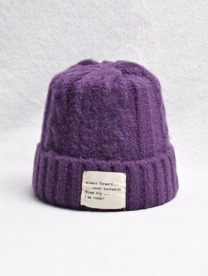 

Winter Turn Up Edge Braid Knitted Hat, Purple iris