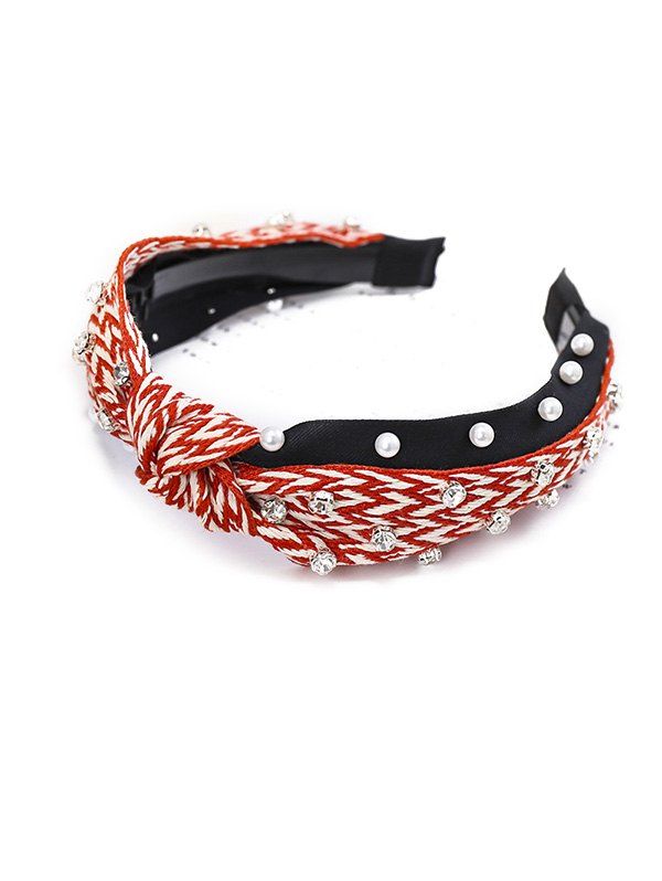 

Zigzag Rhinestone Faux Pearl Wide Hairband, Red